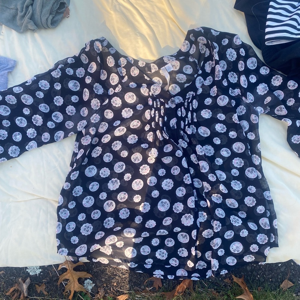 LC Lauren Conrad Moon and Floral Black Blouse